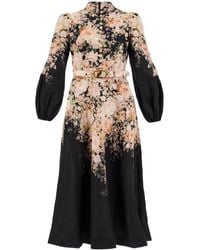 Zimmermann - 'floral Print Linen Midi Dress With - Lyst