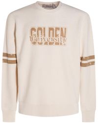 Golden Goose - Cream Sweater With Bold Text Design And Contrast Stripes - Lyst