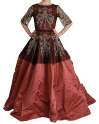 Dolce & Gabbana Crystal Chandelier Silk Princess Gown Dress - Red