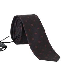 Dolce & Gabbana Corbata delgada con estampado de lunares rojo y seda marrón - Negro