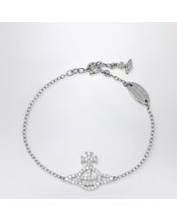 Vivienne Westwood - Platinum Orb Logo Bracelet With Crystals - Lyst