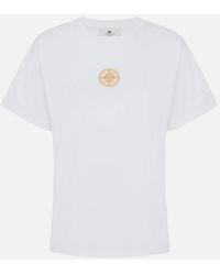 Elisabetta Franchi - T Shirt With Jeweled Logo - Lyst