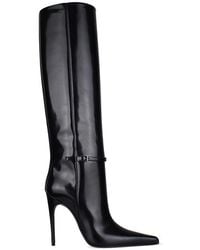 Saint Laurent - Pointed-Toe Leather Stiletto Boots - Lyst
