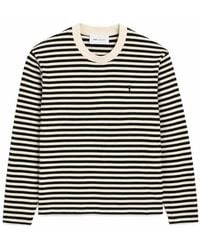 Ami Paris - Gestreept T-shirt Met Lange Mouwen En Zwart De Coeur-borduurwerk - Lyst