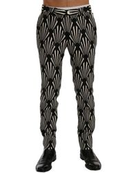 Dolce & Gabbana Black White Slim Fit Hemp Linen Pants