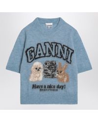 Ganni - Light Sweater With Blend Logo - Lyst