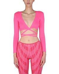 MSGM - Cropped Top With Wide V-Neck - Lyst
