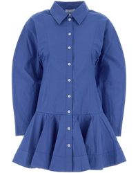Ganni - Cerulean Blue Stretch Poplin Mini Shirt Dress - Lyst
