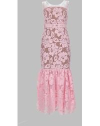 Self-Portrait - Sleeveless Lace Midi Dress With Belt - Lyst