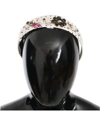 Dolce & Gabbana Black White Polka Dot Crystal Floral Diadem Headband
