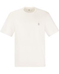 Brunello Cucinelli - Slim Fit Crew Neck T-shirt en maillot de coton avec logo - Lyst