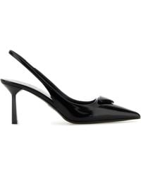 Prada - Brand-plaque Slingback Heeled Brushed-leather Pumps - Lyst
