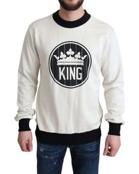 Dolce & Gabbana Crown King Cotton Pullover Sweater - White