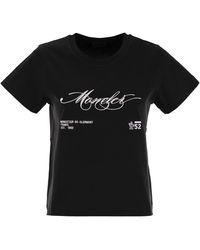 Moncler - Katoenen T -shirt Met Geborduurd Cursief Logo - Lyst
