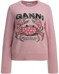 Ganni - "Crab" Crewneck Sweater - Lyst