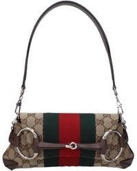 Gucci - Borse A Spalla Horsebit Chain Donna Tessuto/Marrone - Lyst
