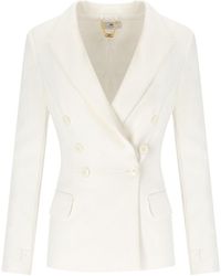 Elisabetta Franchi - Ivory Crepe Double-Breasted Jacket - Lyst