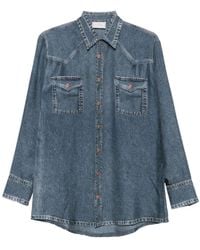 Pierre Louis Mascia - Denim Print Zijden Shirt - Lyst