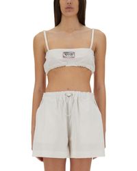 Moschino - Cropped Cotton Bandeau Top With Gathered Front - Lyst