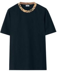 Burberry - Check Motif Cotton T-Shirt - Lyst