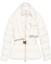 Elisabetta Franchi - Daunenjacke Aus Jacquard-Voile-Gewebe Mit Gürtel - Lyst