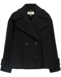 Chloé - Double Breasted Wool Coat Trench E Impermeabili Nero-Donna - Lyst