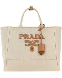 Prada - Sand Canvas Shopping Bag - Lyst