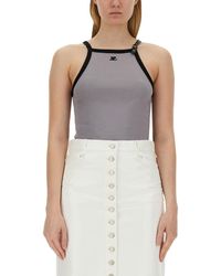 Courreges - Fitted Top With Central Logo And Contrasting Trim - Lyst