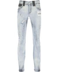Dolce & Gabbana - Re edition jeans con detalles de cuero - Lyst