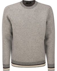 Peserico - Round Neck Sweater In Wool Silk And Cashmere Boucle' Patterned Yarn - Lyst