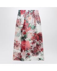 Dolce & Gabbana - Chiffon Silk Skirt With Rose Print - Lyst