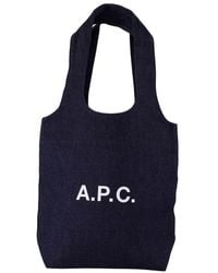 A.P.C. - Blauwe Katoenen Shopper Tas - Lyst