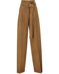 Max Mara - Mstserio - Broek Van Puur Wol Met Wijde Pijpen En Riem - Lyst