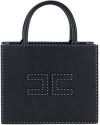 Elisabetta Franchi - Borsa Tote Nera Piccola Con Impunture A Contrasto - Lyst