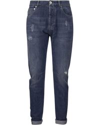 Brunello Cucinelli - Five Pocket Leisure Fit Trousers In Old Denim With Rips - Lyst