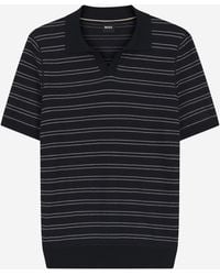 BOSS - Striped Cotton Blend Polo Shirt - Lyst