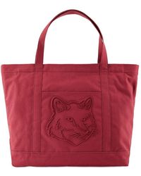 Maison Kitsuné - Fox Head Large Shopper Bag Leder rot - Lyst