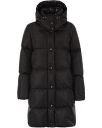 Moncler - Litte Long Down Jacket Met Vierkante Quilten En Kap - Lyst