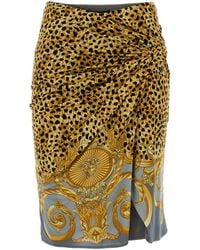 Versace - Printed Gathered Jersey Miniskirt - Lyst