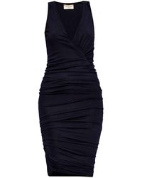 Saint Laurent - Blauwe Gerimpelde V-Hals Mouwloze Jurk - Lyst