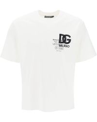 Dolce & Gabbana - Baumwoll-T-Shirt Mit Print Und Dg-Logostickerei - Lyst