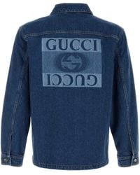 gucci gジャン GG reversible denim jacket in blue and beige and ebony