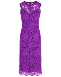 Dolce & Gabbana - 'longuette' Paarse Stretch Kanten Jurk - Lyst
