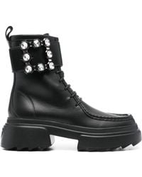 Roger Vivier - Wallaviv Strass Buckle Leather Boots - Lyst