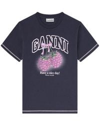Ganni - Raspberry Cotton T-Shirt - Lyst