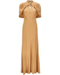 Alberta Ferretti - High-Neck Satin Evening Dress With Teardrop Cut-Out - Lyst
