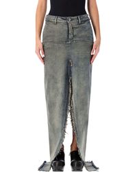 Rick Owens - Long Denim Sliced Skirt - Lyst