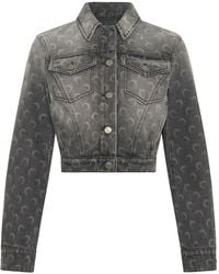 Marine Serre - Faded Cropped Denim Jacket - Lyst