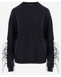 DARKPARK - Cotton Sweatshirt With Feathered Appliques On The Sleeves - Lyst