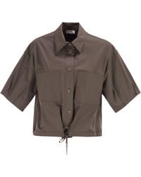 Peserico - Cropped Stretch Cotton Shirt With Drawstring - Lyst
